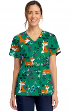 CK856 V-Neck 2 Pocket Print Top by Cherokee - Wild Fox