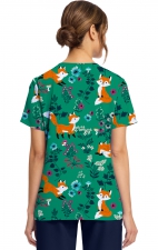 CK856 V-Neck 2 Pocket Print Top by Cherokee - Wild Fox