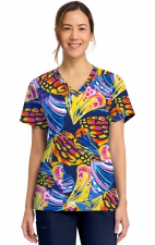 CK856 V-Neck 2 Pocket Print Top by Cherokee - Winging It