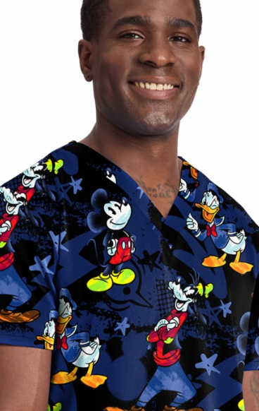 TF788 Tooniforms Men's Print 2 Pocket V-Neck Top by Cherokee Uniforms - Mickey Bro Time TF788 Tooniforms Men's Print 2 Pocket V-Neck Top by Cherokee Uniforms - Mickey Bro Time
