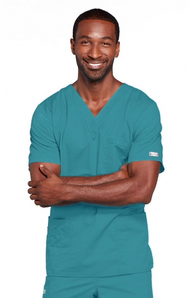 *FINAL SALE TEAL BLUE 4725 Workwear Core Stretch Unisex V-Neck 4 Pocket Top by Cherokee
