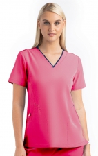4510 [Matrix Impulse] Women's Contrast Curved V- Neck Top