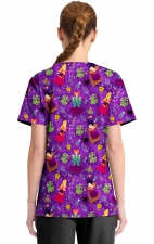 TF794 Tooniforms 2 Pocket V-Neck Print Top by Cherokee - Bunch Of Hocus Pocus
