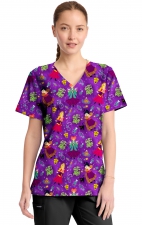 TF794 Tooniforms 2 Pocket V-Neck Print Top by Cherokee - Bunch Of Hocus Pocus