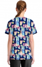 TF794 Tooniforms 2 Pocket V-Neck Print Top by Cherokee - Comic Princess