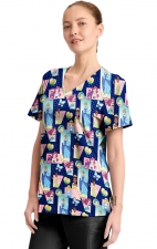 TF794 Tooniforms 2 Pocket V-Neck Print Top by Cherokee - Comic Princess