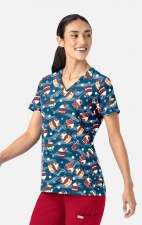 1797 Maevn Curved V-Neck Print Top - Festive Sips