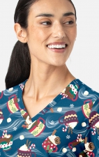 1797 Maevn Curved V-Neck Print Top - Festive Sips