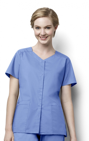 200 WORK Short Sleeve Snap Front Scrub Top by WINK