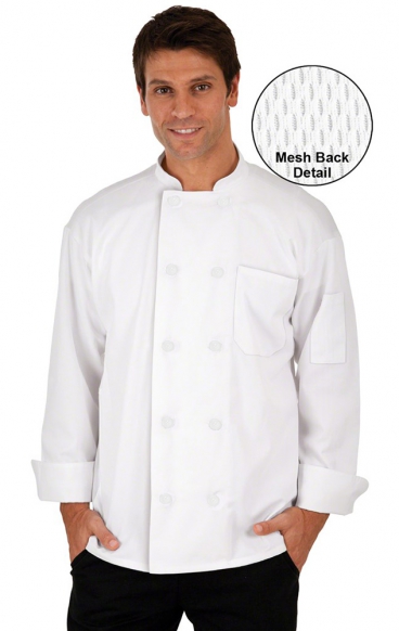 CC650 White MOBB Unisex Long Sleeve Chef Coat With Moisture Wicking Mesh Back