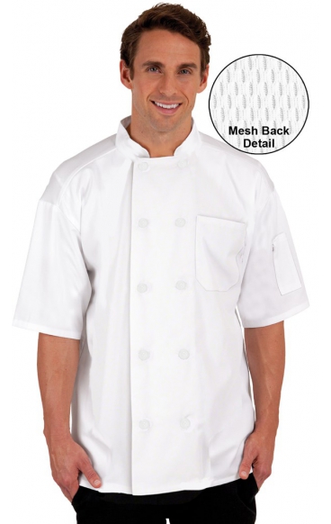 CC550 White MOBB Unisex Short Sleeve Chef Coat With Moisture Wicking Mesh Back