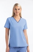 4510 [Matrix Impulse] Women's Contrast Curved V- Neck Top