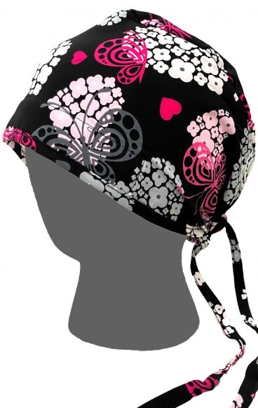 GTCP Zinnia Stretch Unisex Scrub Caps - Print: Butterflies Over Hearts