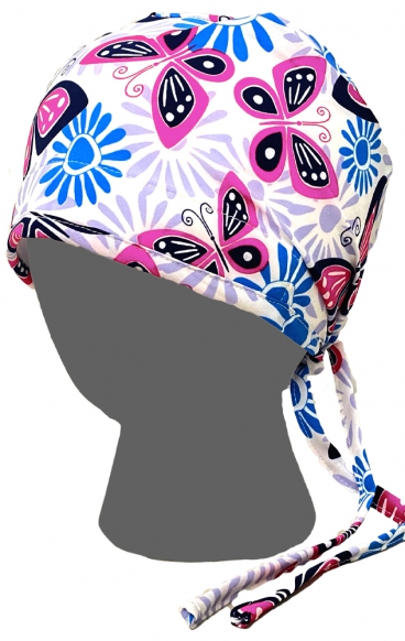 GTCP Zinnia Stretch Unisex Scrub Caps - Print: Butterfly Floral Stamp