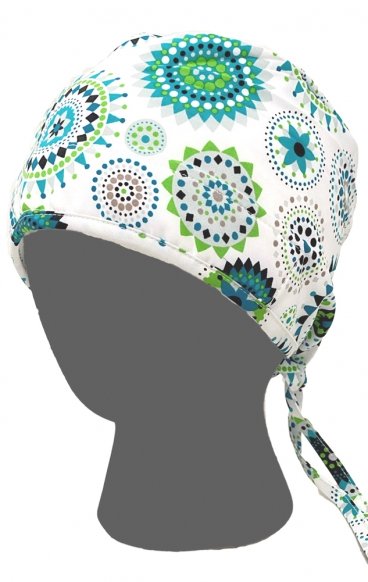 GTCP Zinnia Stretch Unisex Scrub Caps - Print: Circle Dot Medallions Blue