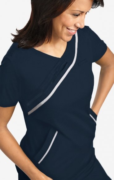 *FINAL SALE 530T Navy Reflector Trim Detail Scrub Top by MOBB