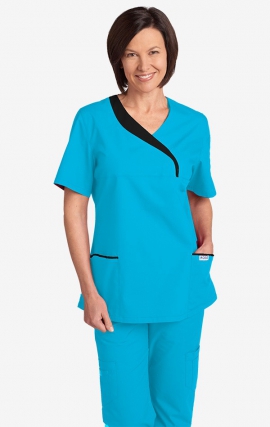 Sculpted Scrub Top by MOBB - Aqua/Black (AQ-BL)