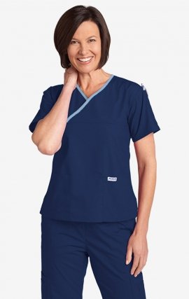 Criss Cross Scrub Top by MOBB - Aqua/Black (AQ-BL)