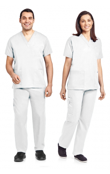 *FINAL SALE WHITE 310/307-Petite MOBB UNISEX Scrub Set Top & Pant