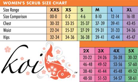 Koi Scrubs Size Chart
