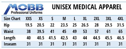 Mobb Medical Uniforms Canada - Size Chart Mobb Medical Uniforms Canada - Size Chart