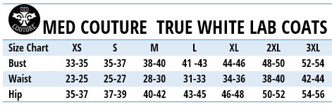 MED COUTURE Lab Coats - Size Chart