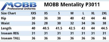 Mobb Scrubs Size Chart