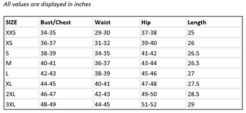 Z-445 Greentown Size Chart