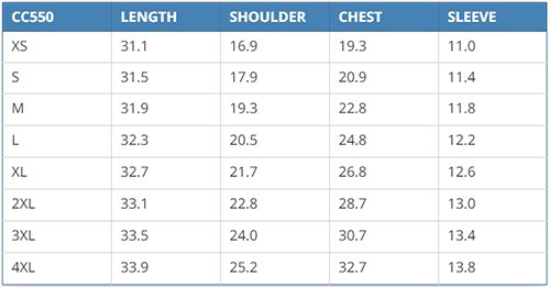 Mobb Medical Uniforms Canada - Size Chart