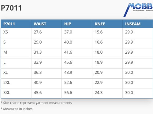 Size Chart MOBB P7011