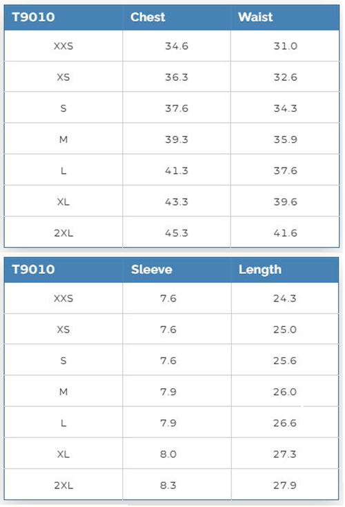 T9010 Size Chart