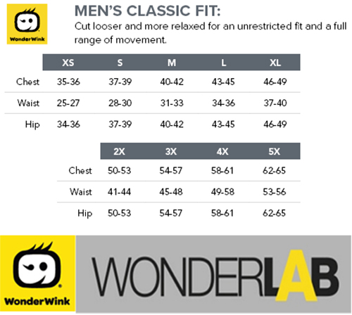 WonderLAB Men's Classic Fit Medical Uniforms Canada - Size Chart